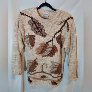 Cabin Creek Vintage Autumn Leaf Knit Sweater With Wood Bead Accents